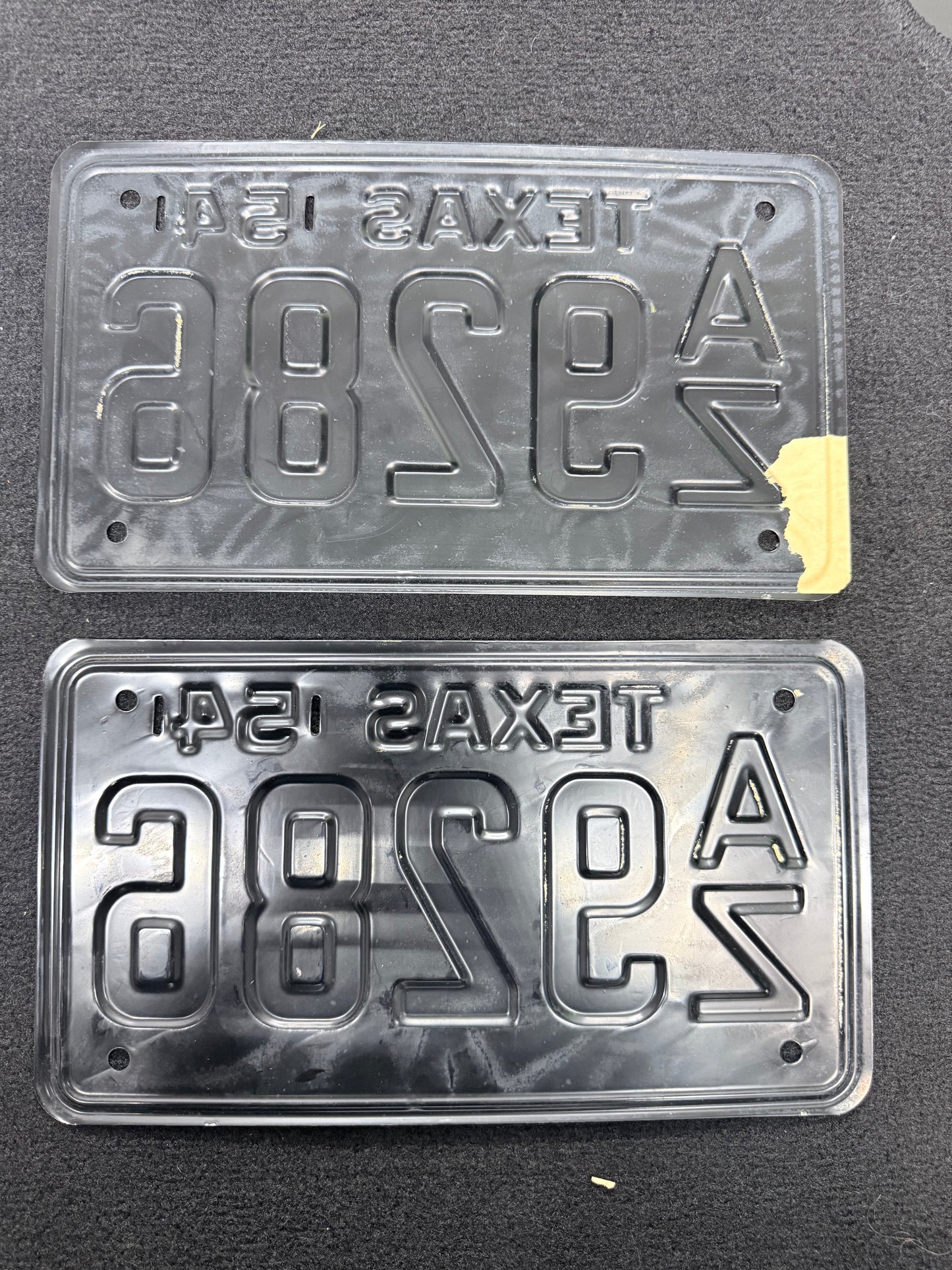 1954 Texas License Plate Pair – Original Vintage TX Plates – YOM Eligible – AZ 9286 – Black Yellow – DMV Clear