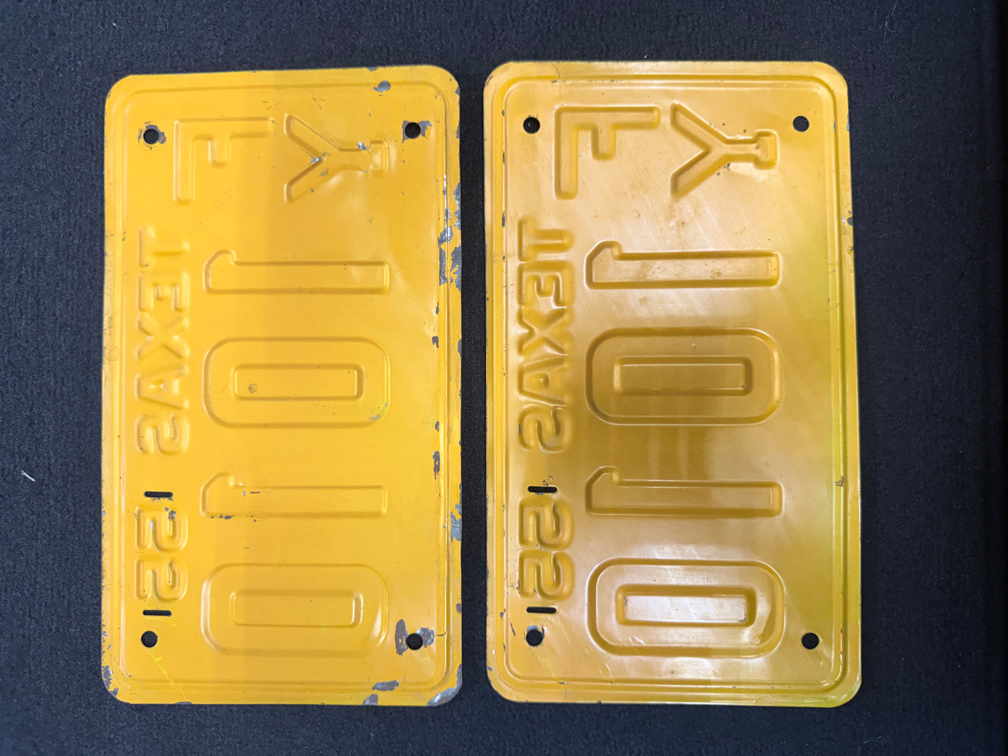 1955 Texas License Plate Pair – Original TX Plates – YOM Eligible – FY 1010 – Matching Set – DMV Clear