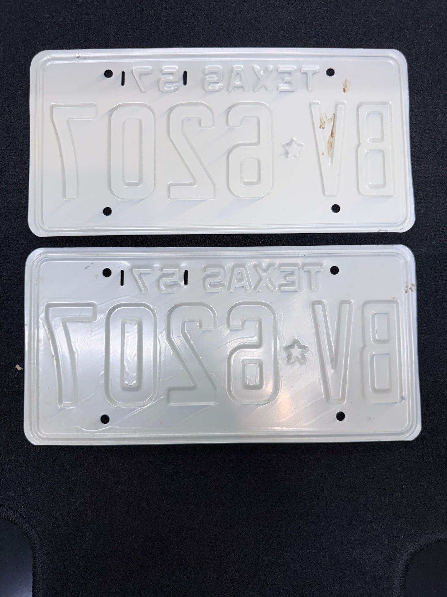 1957 Texas License Plate Pair – Original TX Plates – YOM Eligible – BV 6207 – White Black – Matching Set