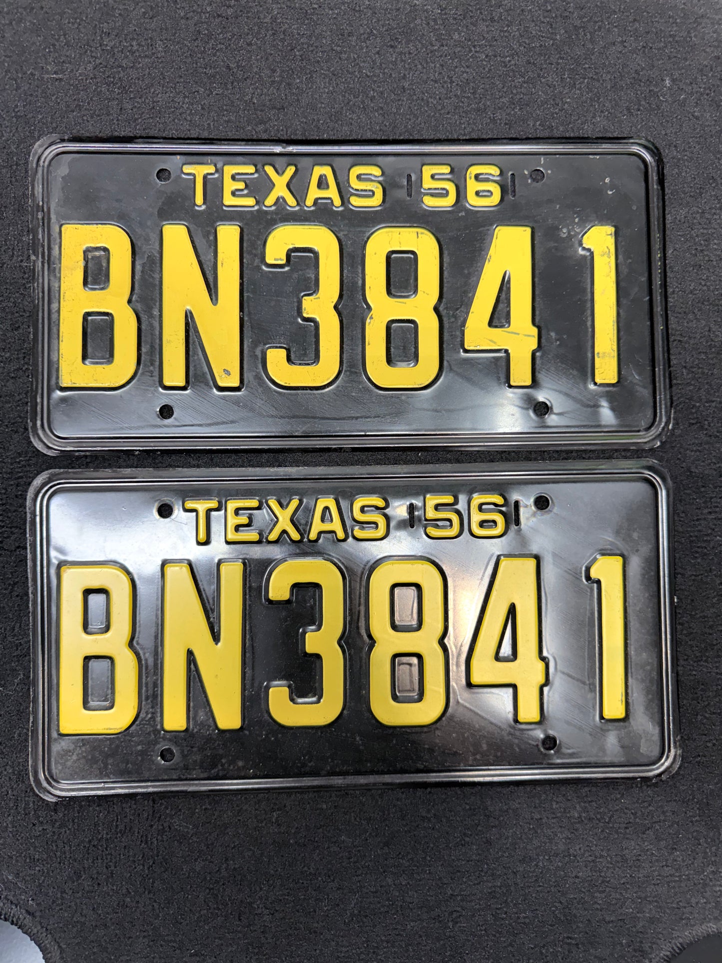 1956 Texas License Plate Pair – Original TX Plates – YOM Eligible – BN 3841 – Matching Set – DMV Clear