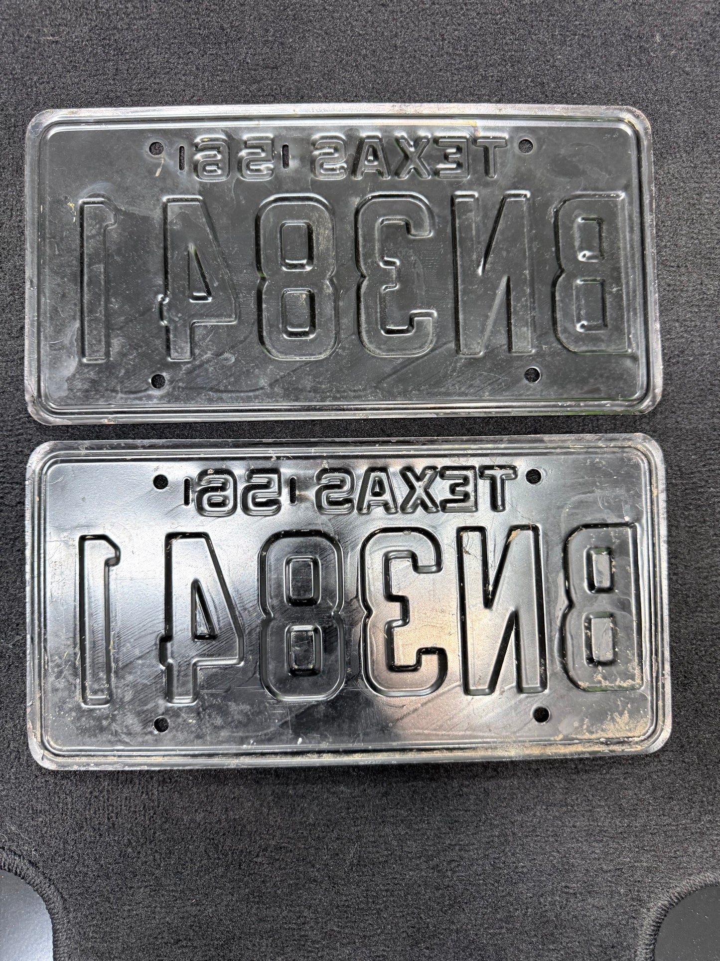 1956 Texas License Plate Pair – Original TX Plates – YOM Eligible – BN 3841 – Matching Set – DMV Clear