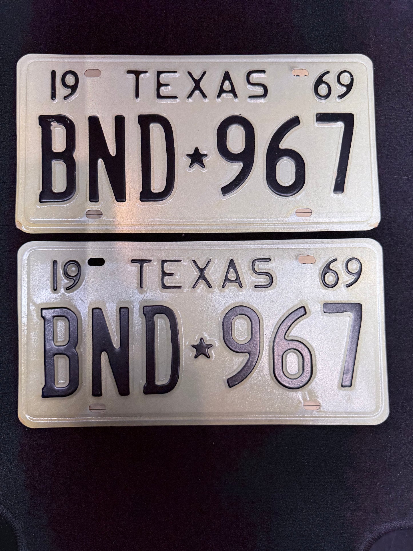 1969 Texas License Plate Pair